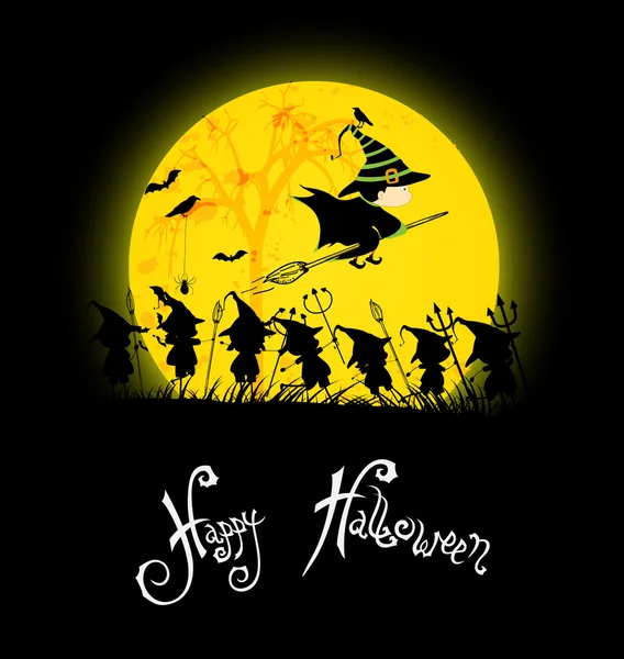 Enfants jouant le soir d'Halloween — Image vectorielle