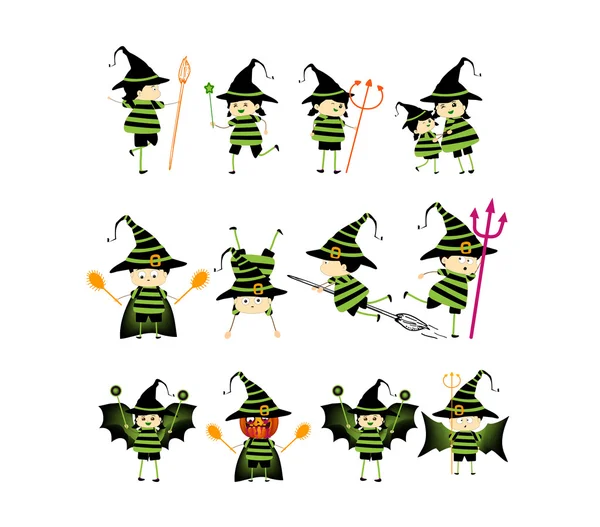 Halloween kinderen truc of behandelen in halloween kostuum — Stockvector