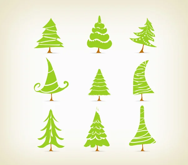 Establecer árbol de Navidad con icono y elemento — Archivo Imágenes Vectoriales