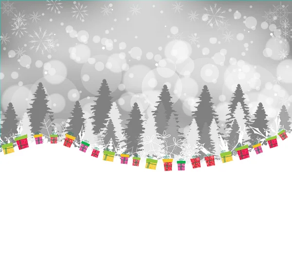 Winter Wald Hintergrund mit Geschenk — Stockvektor