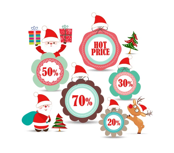 Weihnachtsetiketten und Abzeichen zum Verkauf — Stockvektor