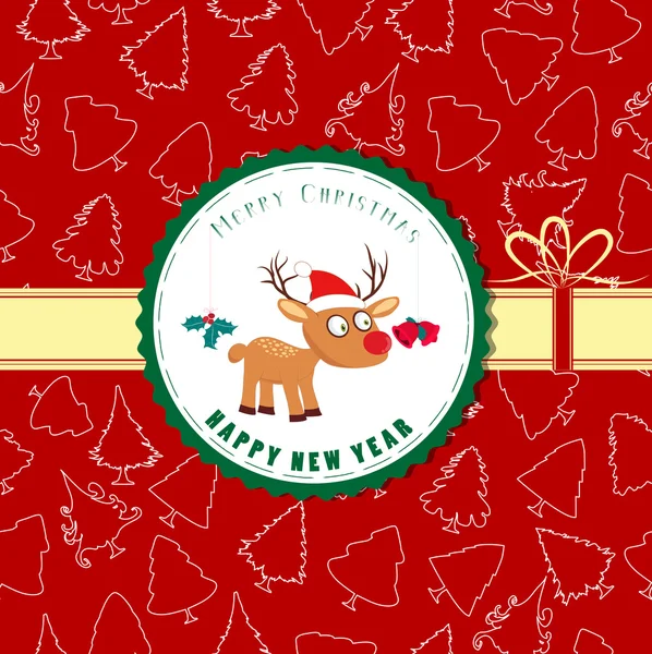 鹿とビンテージ レトロ クリスマス ラベル — ストックベクタ