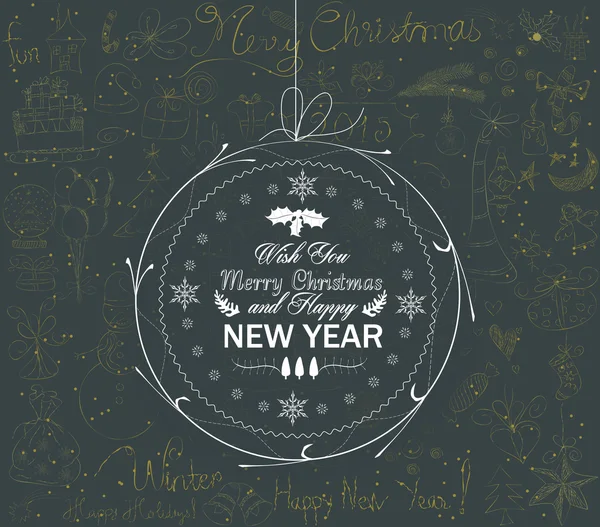 Navidad y feliz año nuevo tarjeta de felicitación bola — Archivo Imágenes Vectoriales