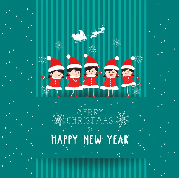 Christmas and happy new year with kids card — Stock Vector
