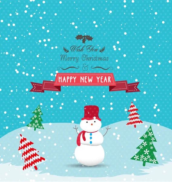 Christmas and happy new year with greeting card — Stock Vector