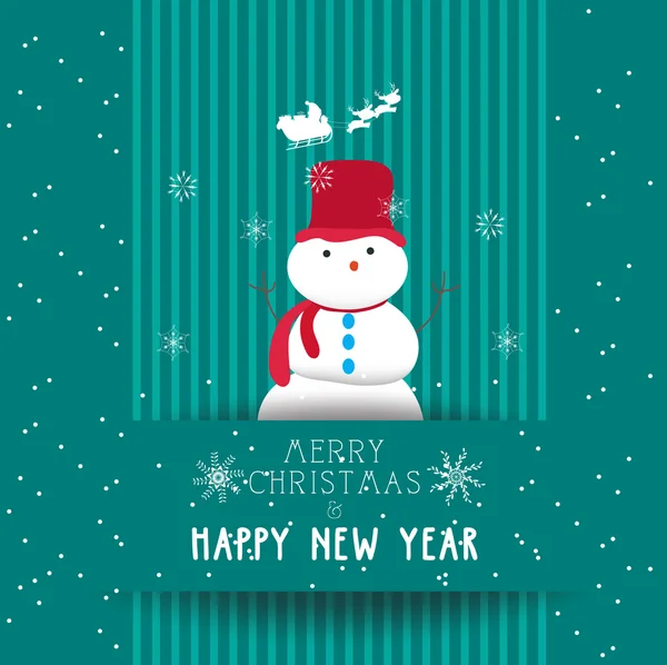 Noël et bonne année avec carte bonhomme de neige — Image vectorielle