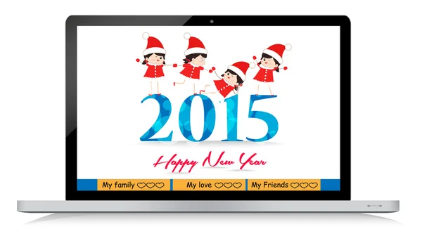 New year greeting card on laptop — Stock Vector