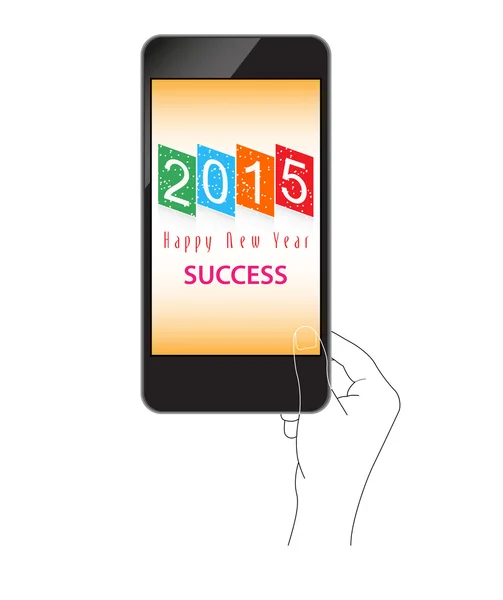 New year with phone on hand — Stock Vector