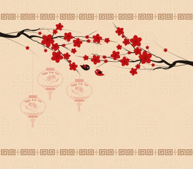 Çiçeği çiçek arka plan kırmızı Çin fener ile