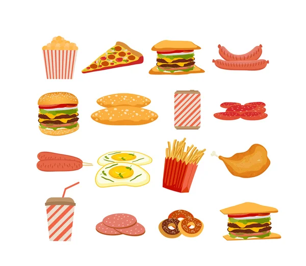 Fast food, objects set — Stock Vector