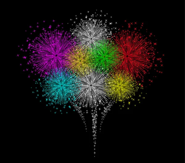 Ευτυχισμένο το νέο έτος με πολύχρωμα πυροτεχνήματα — Διανυσματικό Αρχείο