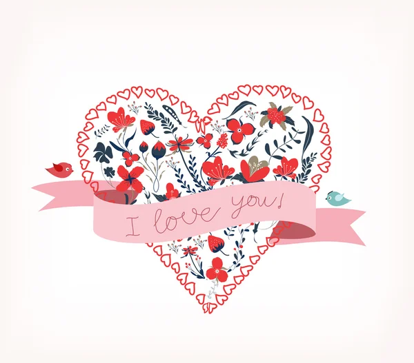 I love you with heart romantic card — Stock Vector