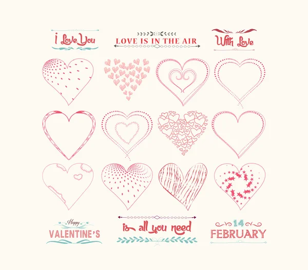 Set di cuori San Valentino per il design — Vettoriale Stock