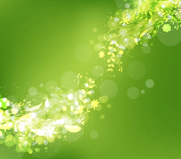 Spring abstrak dengan daun hijau segar - Stok Vektor