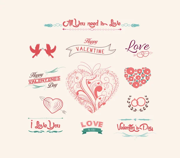 Etiquetas del día de San Valentín, colección de elementos de iconos — Vector de stock