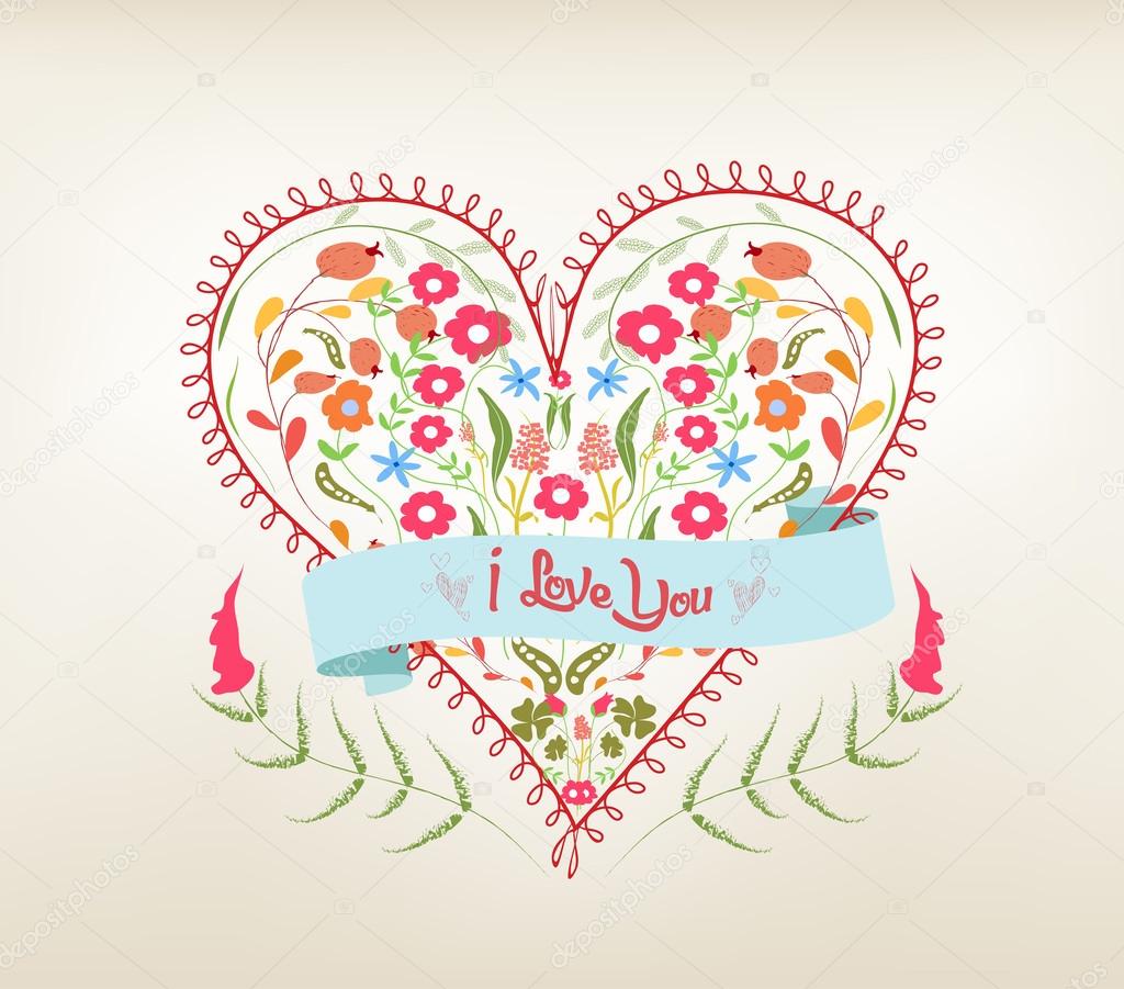 Valentine floral hearts greeting card