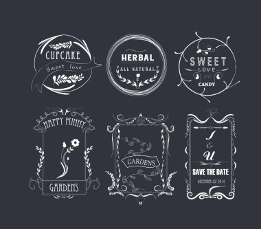 Vintage çerçeveler, kaydırma öğelerini ve çiçek süs eşyaları