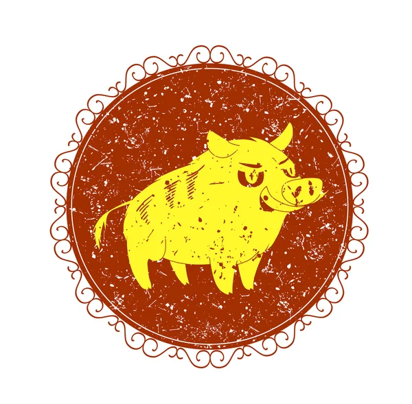 老式的标志与野猪 — 图库矢量图片