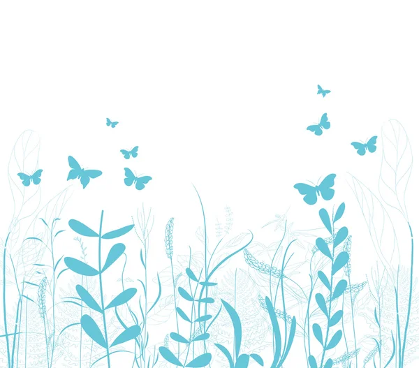 Kwieciste i motyl tło wiosna wzór — Wektor stockowy