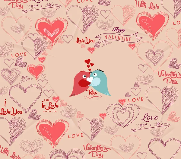 Bruiloft uitnodiging, kaart voor dag van de Valentijnskaart met vogel paar — Stockvector