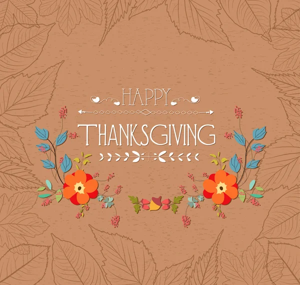 Happy thankgiving with leaves greeting card — Stock Vector