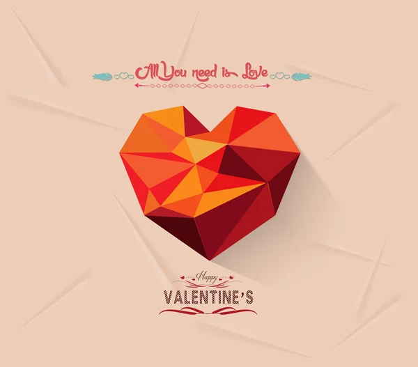 Feliz San Valentín con tarjeta de corazón geométrica — Vector de stock