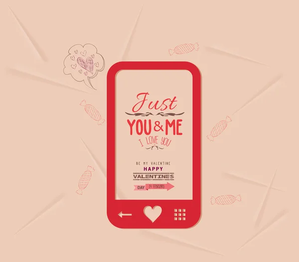 Happy Valentine dengan pesan telepon cinta - Stok Vektor