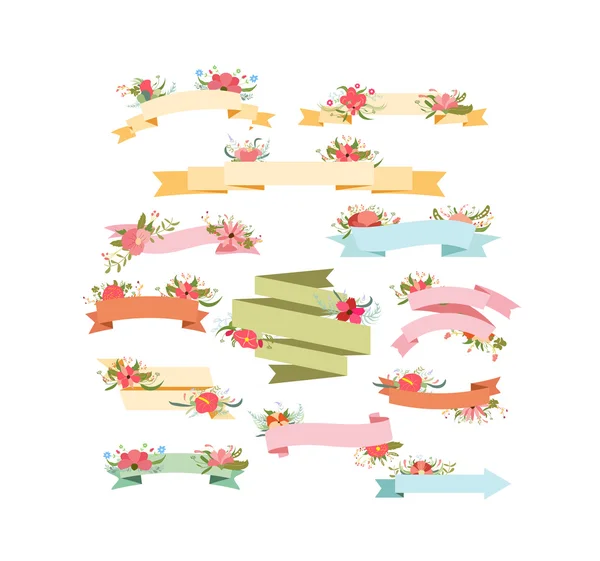 Vintage Floral Ribbon Banners — Stock Vector