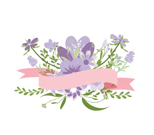 Flores púrpura vintage, ramo de flores lindo — Vector de stock