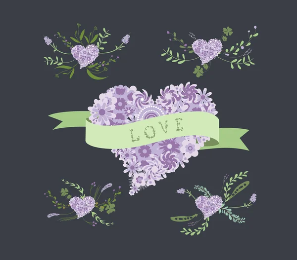 Çiçek kalp mutlu Sevgililer romantik — Stok Vektör