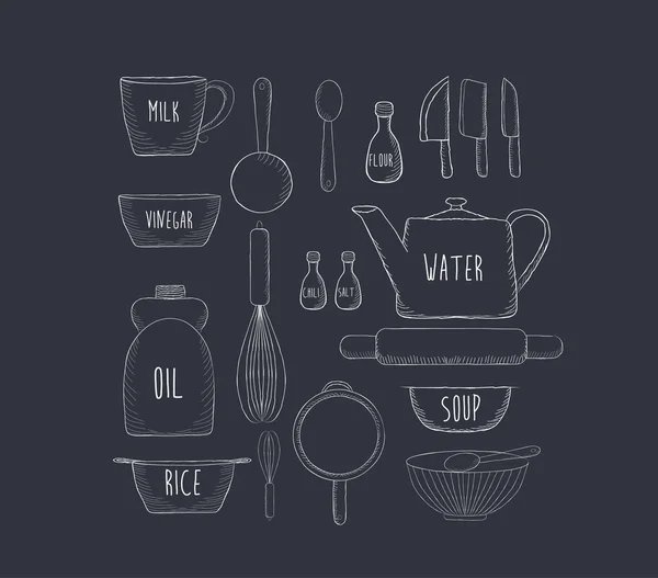 Food baking and equipment sketch icon set — Stock Vector