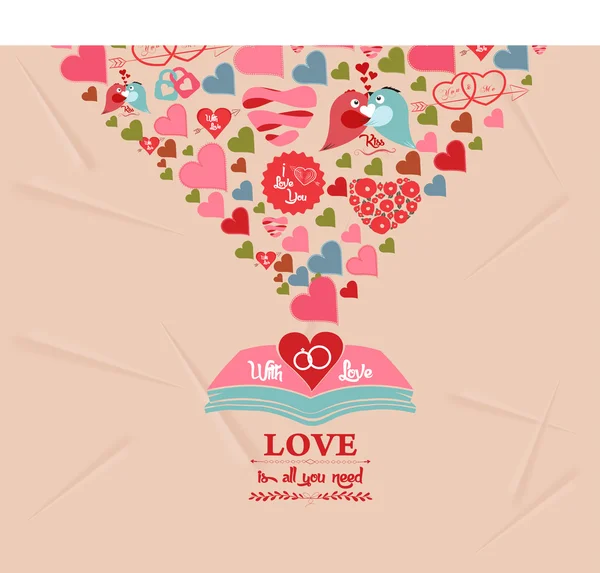 Tarjeta de felicitación colorida de los elementos del día de San Valentín — Vector de stock