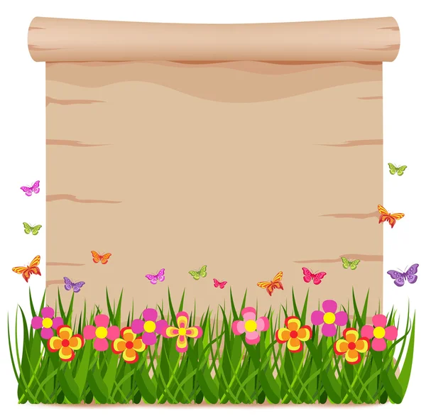 Grama de conceito e borboletas de primavera — Vetor de Stock