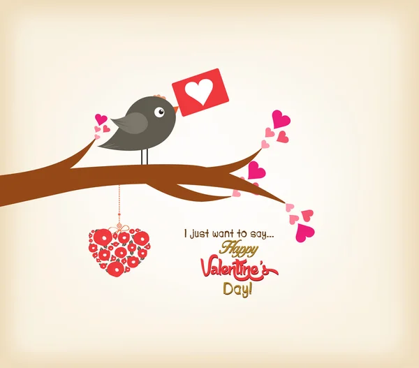 Šťastný Valentýn přání s ptákem — Stockový vektor