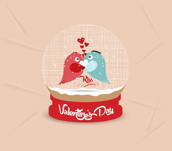 Fröhlicher Valentinstag mit Paar Vogel Herz Globus — Stockvektor