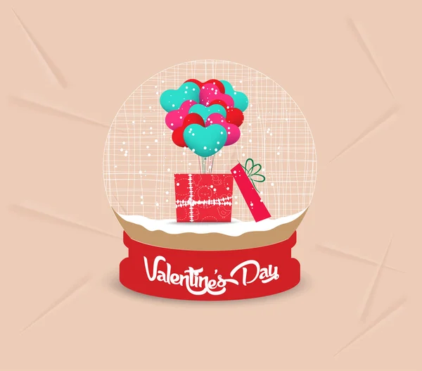 Happy valentines day with gift balloon heart globe — Stock Vector