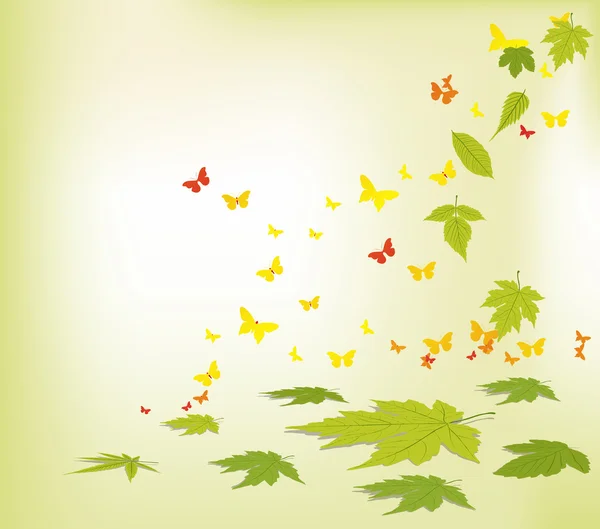 Spring faling leaves and butterflies background — Stock Vector