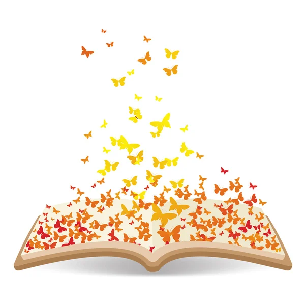 Primavera con le farfalle nel libro — Vettoriale Stock