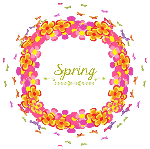Frühling mit Blumen und Schmetterlingen — Stockvektor