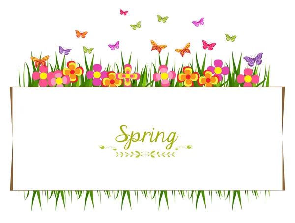 Spring met gras en vlinder banner — Stockvector