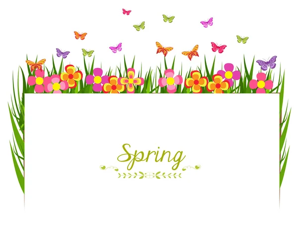 Spring met gras en vlinder banner — Stockvector