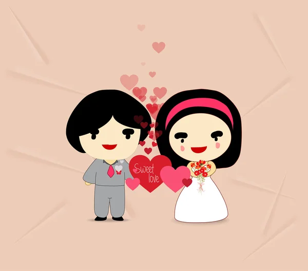 Sweet love couple with hearts — Stock Vector