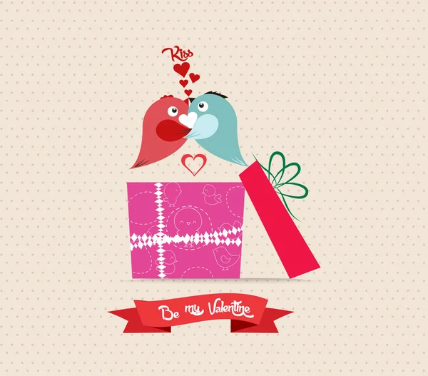 Valentinstag Liebe Grußkarte mit Vogel Paar Geschenk — Stockvektor