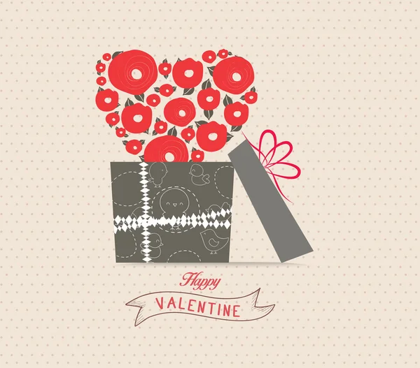 Alla hjärtans dag kärlek gratulationskort med rosa hjärta gåva — Stock vektor
