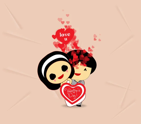 Valentines day sweet love couple with hearts — Stock Vector