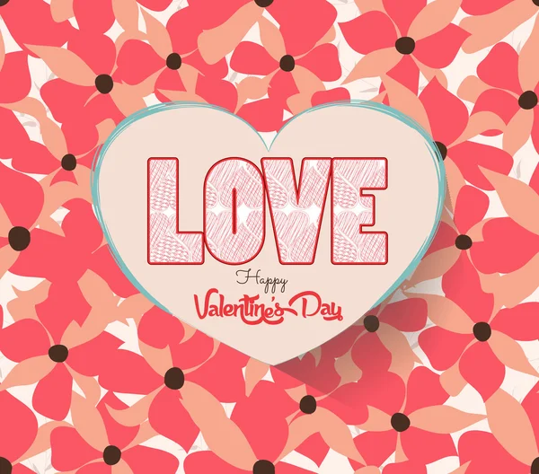 Valentines day with heart and flower background — Stock Vector