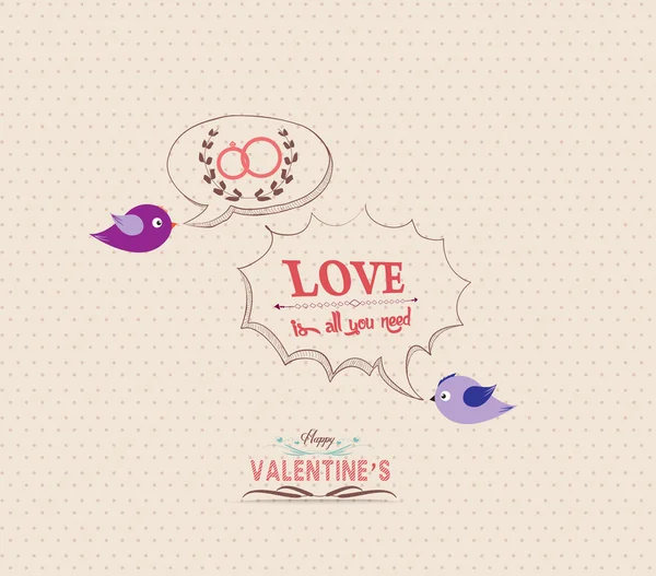 Valentines poster with bird and bubble greeting card — Stock Vector