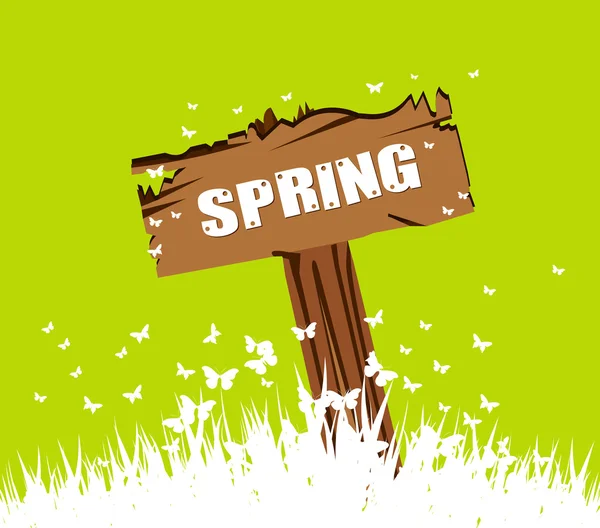 Concept de printemps avec poteau de signalisation en bois — Image vectorielle