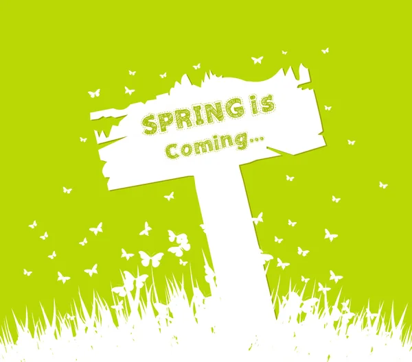 Spring is coming concept with sign post — Stock Vector