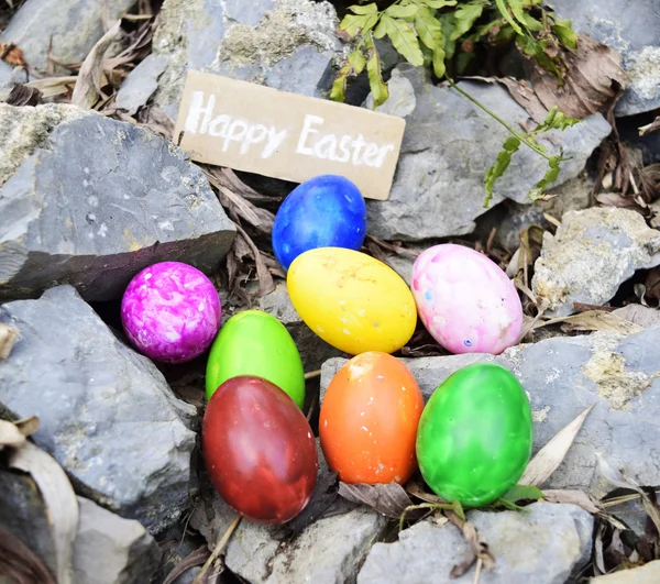 Ovos de Páscoa decorados escondidos — Fotografia de Stock